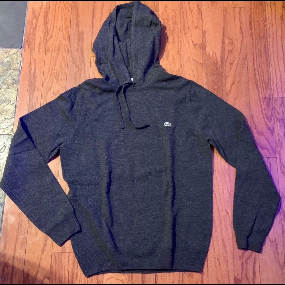 Lacoste hooded wool pullover sweater in dark grey